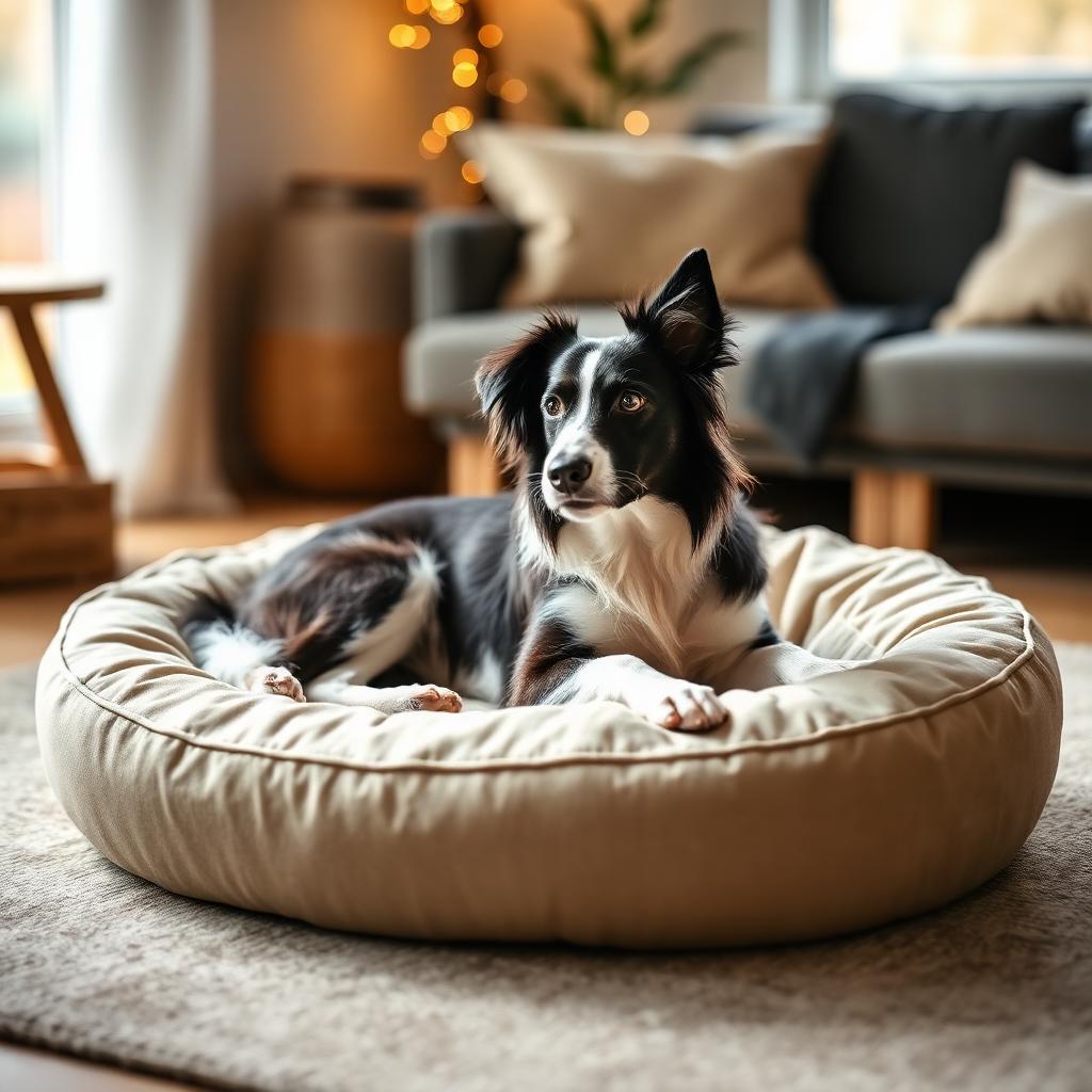Border Collie resting on a Gauchitto dog bed