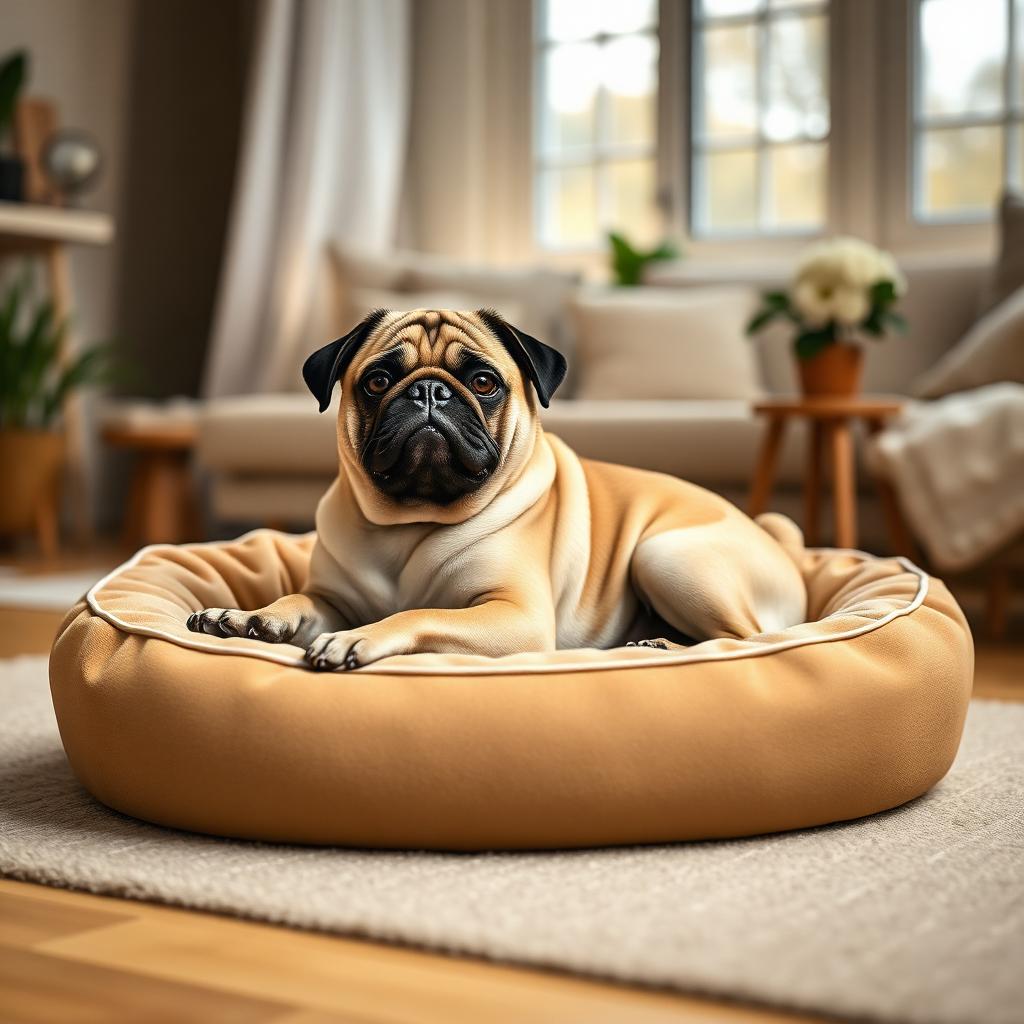 Pug resting on a Gauchitto dog bed