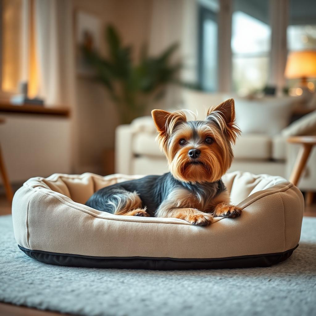 Yorkshire Terrier resting on a Gauchitto dog bed