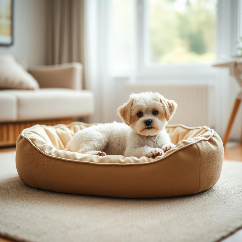 Bichon Frisé resting on a Gauchitto dog bed