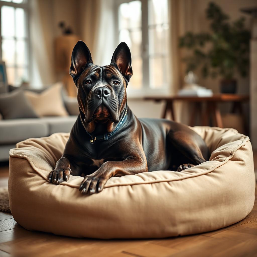 Cane Corso resting on a Gauchitto dog bed