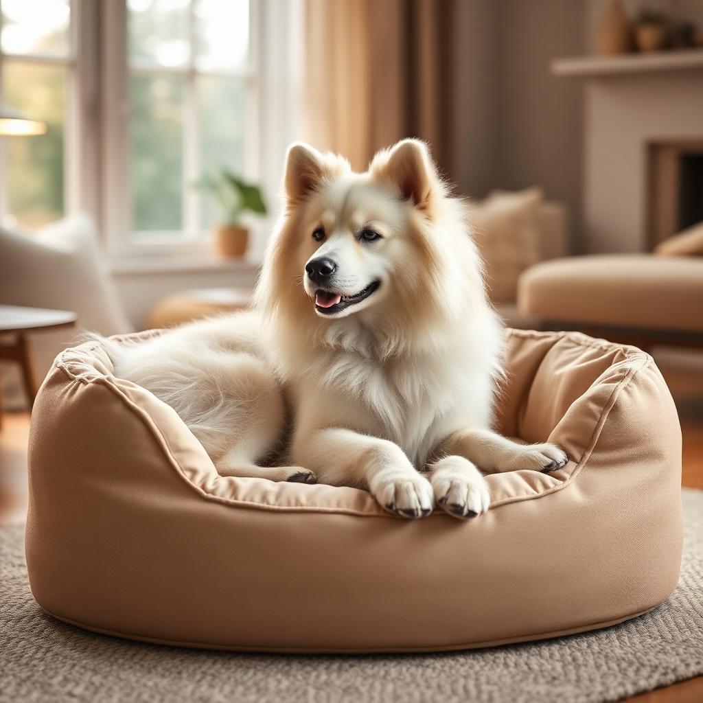 Samoyed resting on a Gauchitto dog bed