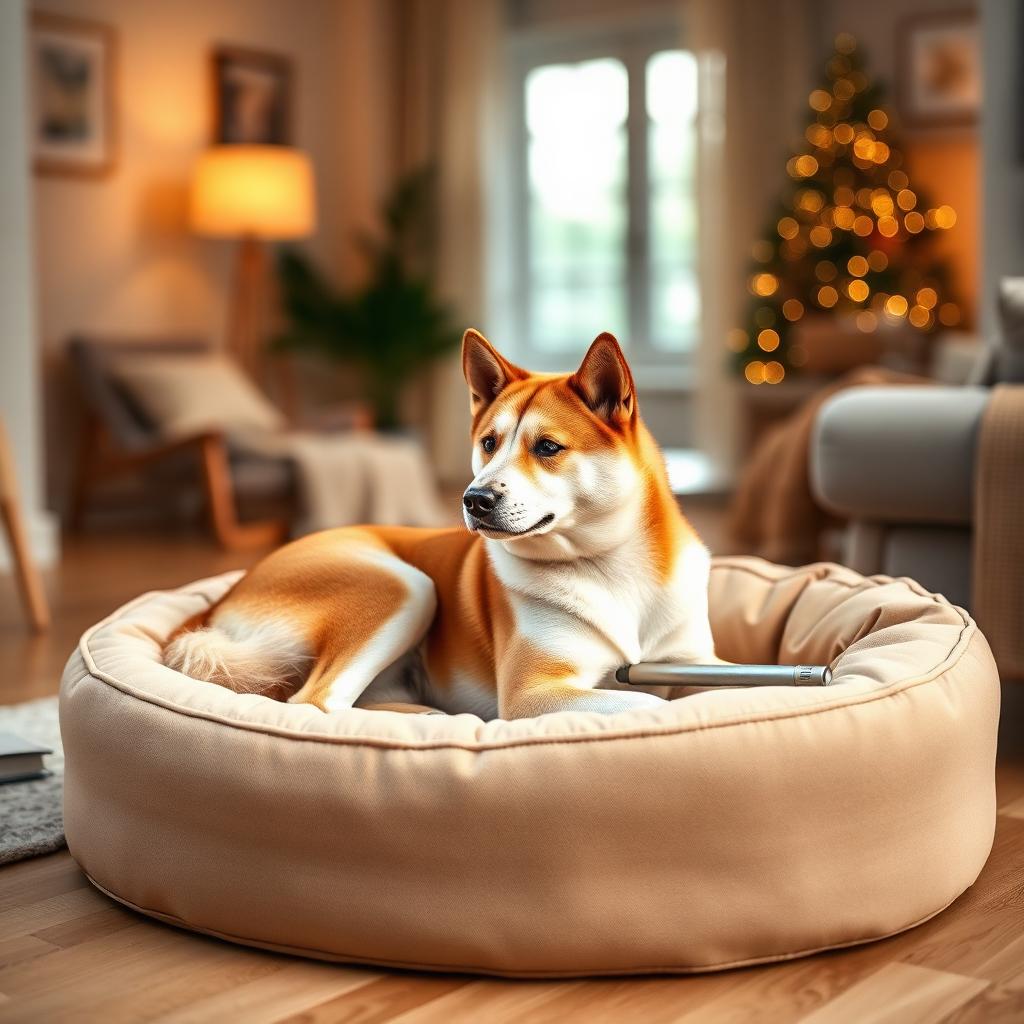 Akita Inu resting on a Gauchitto dog bed