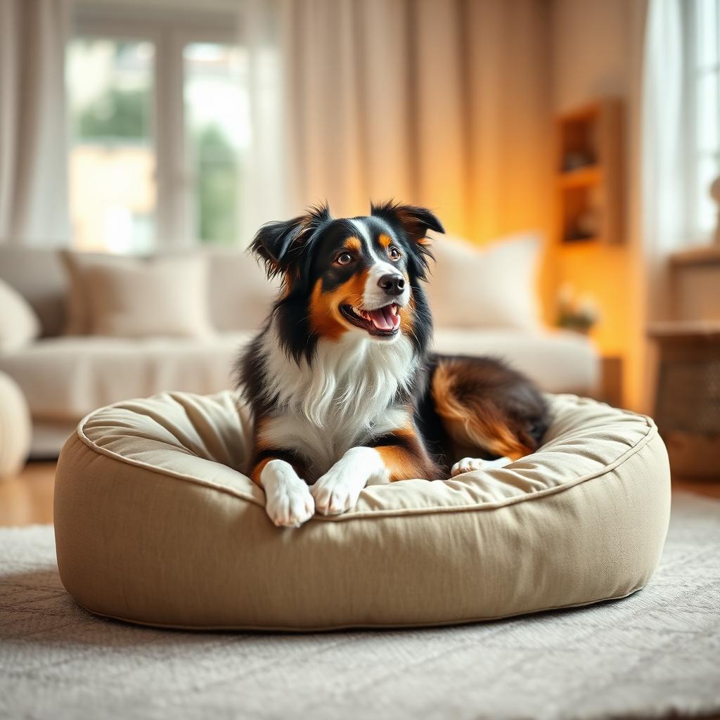 Australian Shepherd resting on a Gauchitto dog bed