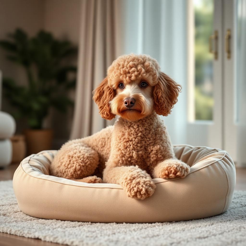 Medium Poodle resting on a Gauchitto dog bed