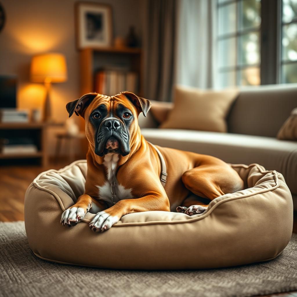 Boxer resting on a Gauchitto dog bed