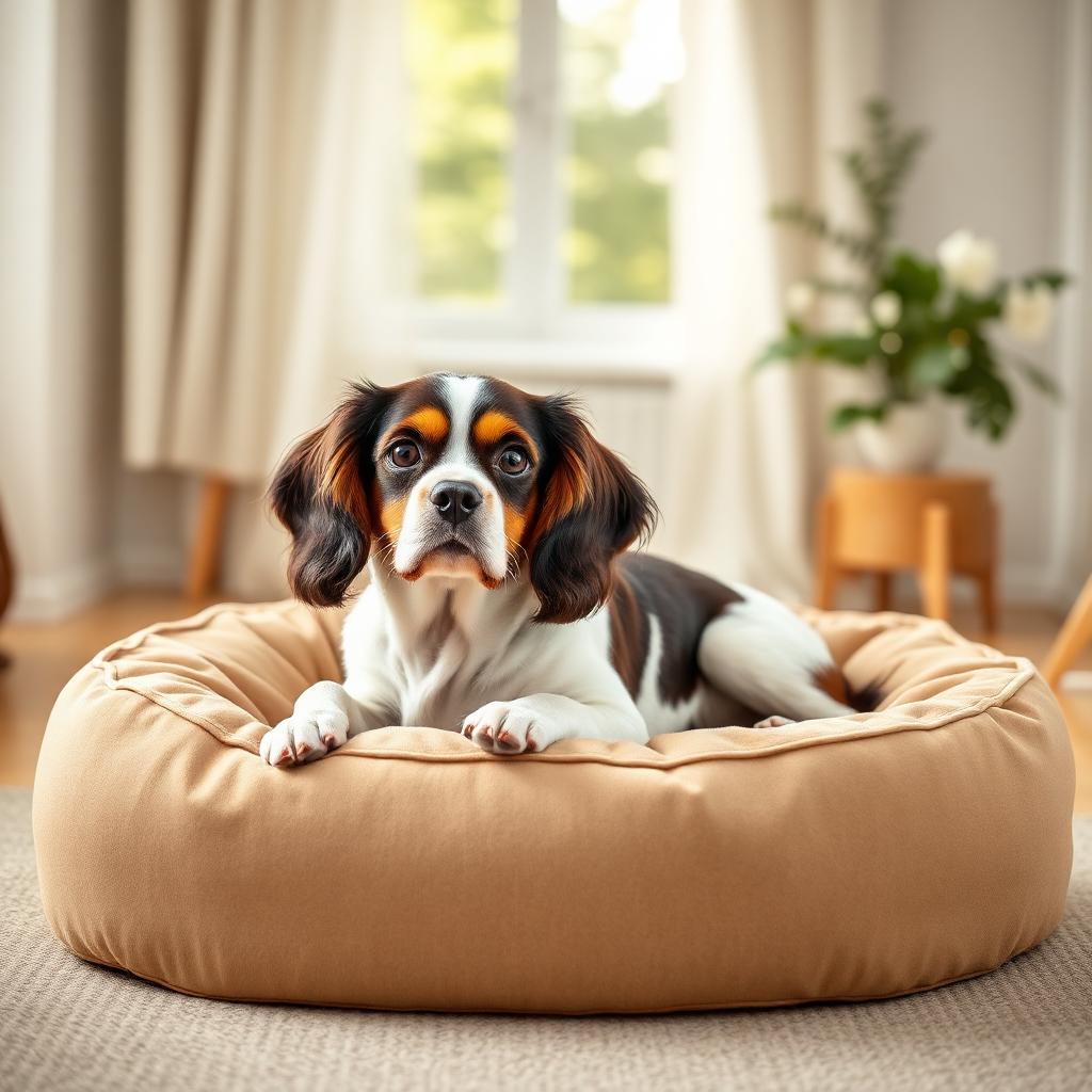 Cavalier King Charles Spaniel resting on a Gauchitto dog bed