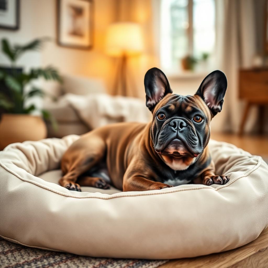 French Bulldog resting on a Gauchitto dog bed