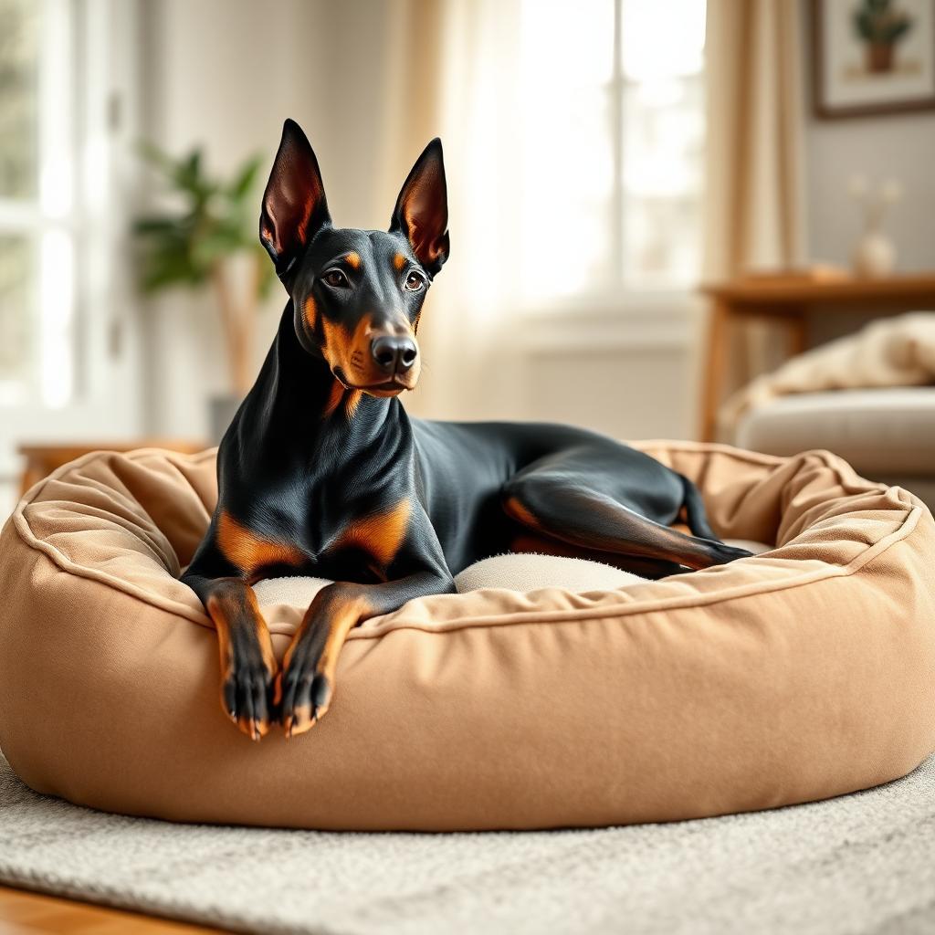 Dobermann resting on a Gauchitto dog bed