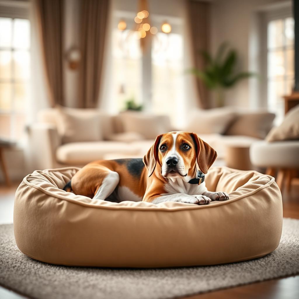 Beagle resting on a Gauchitto dog bed