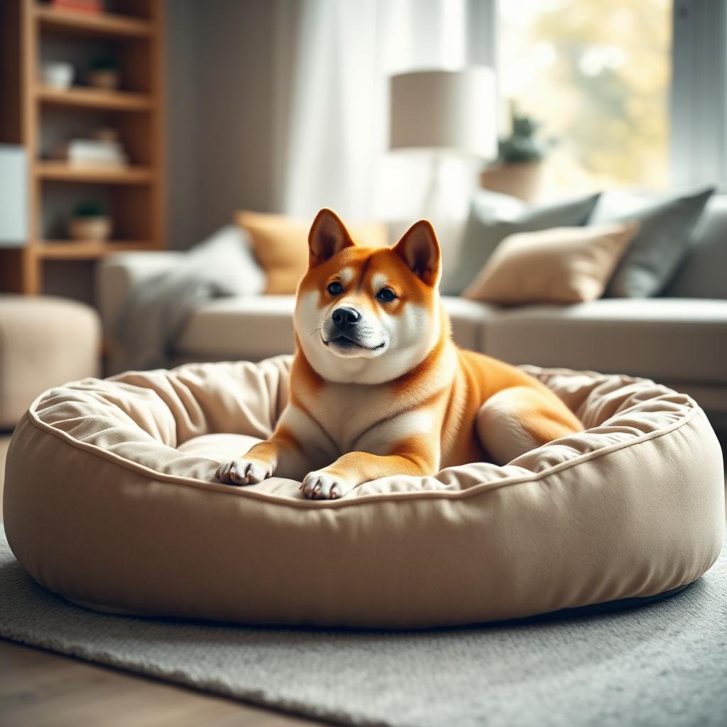 Shiba Inu resting on a Gauchitto dog bed
