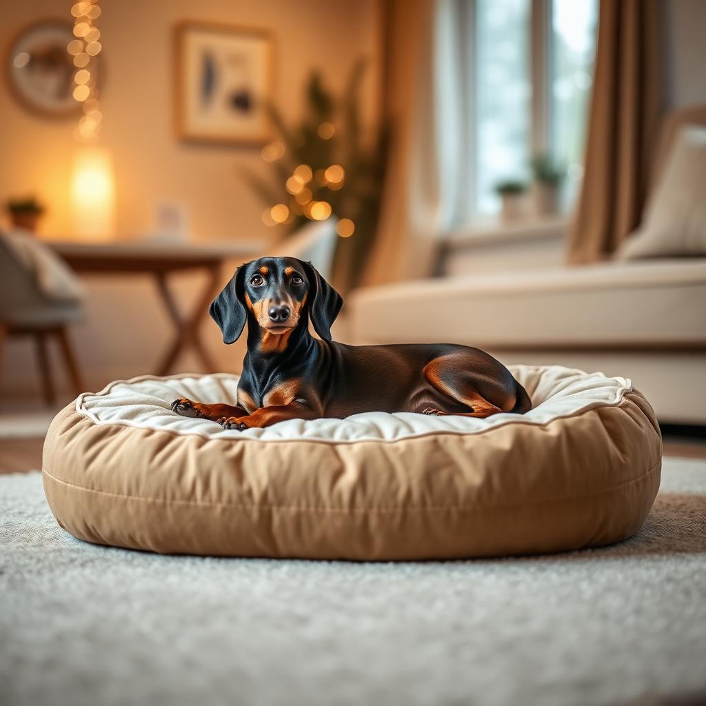 Dachshund resting on a Gauchitto dog bed
