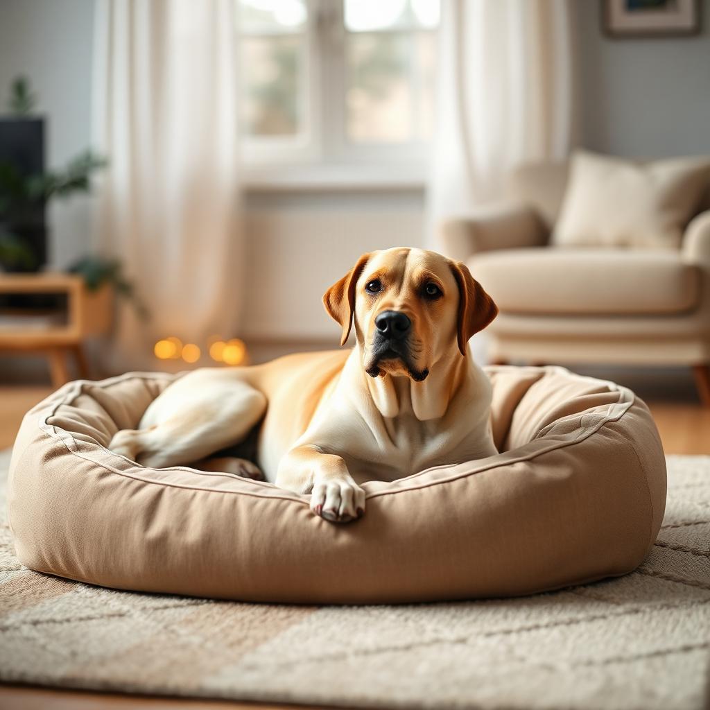 Labrador Retriever resting on a Gauchitto dog bed