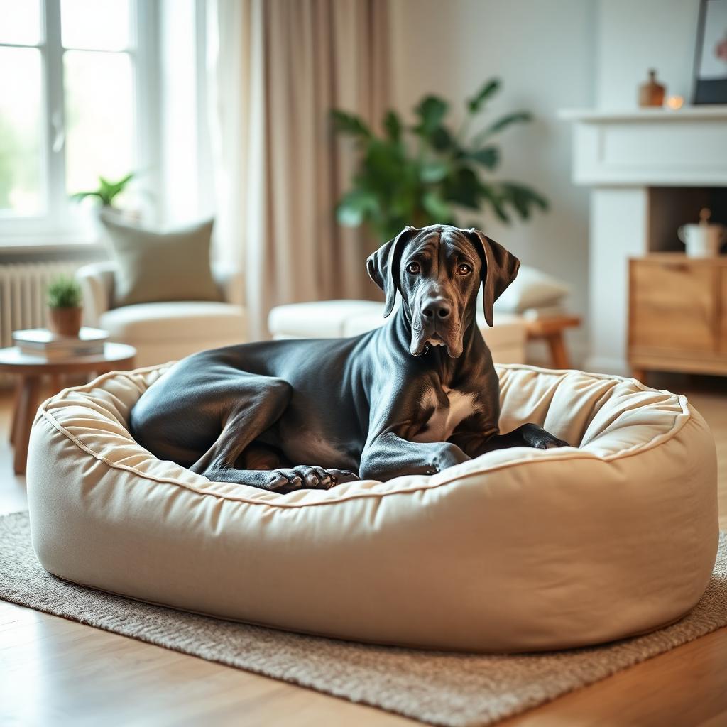 Great Dane resting on a Gauchitto dog bed