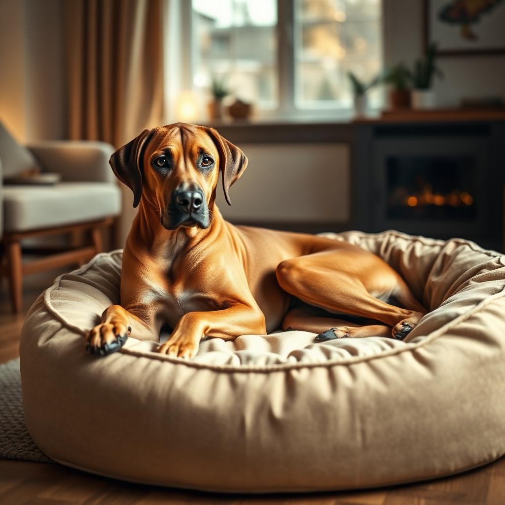 Rhodesian Ridgeback resting on a Gauchitto dog bed